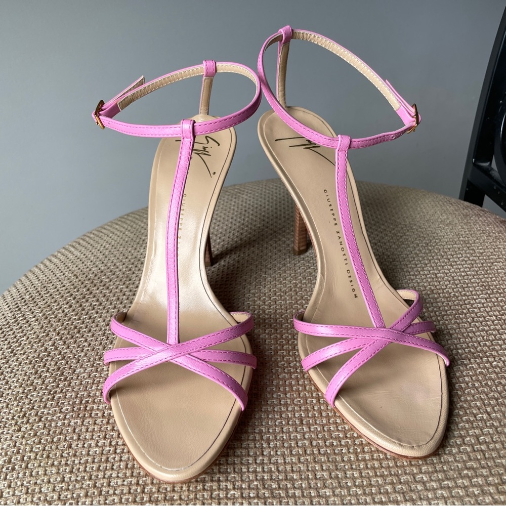giuseppe zanotti pink leather heeled sandal